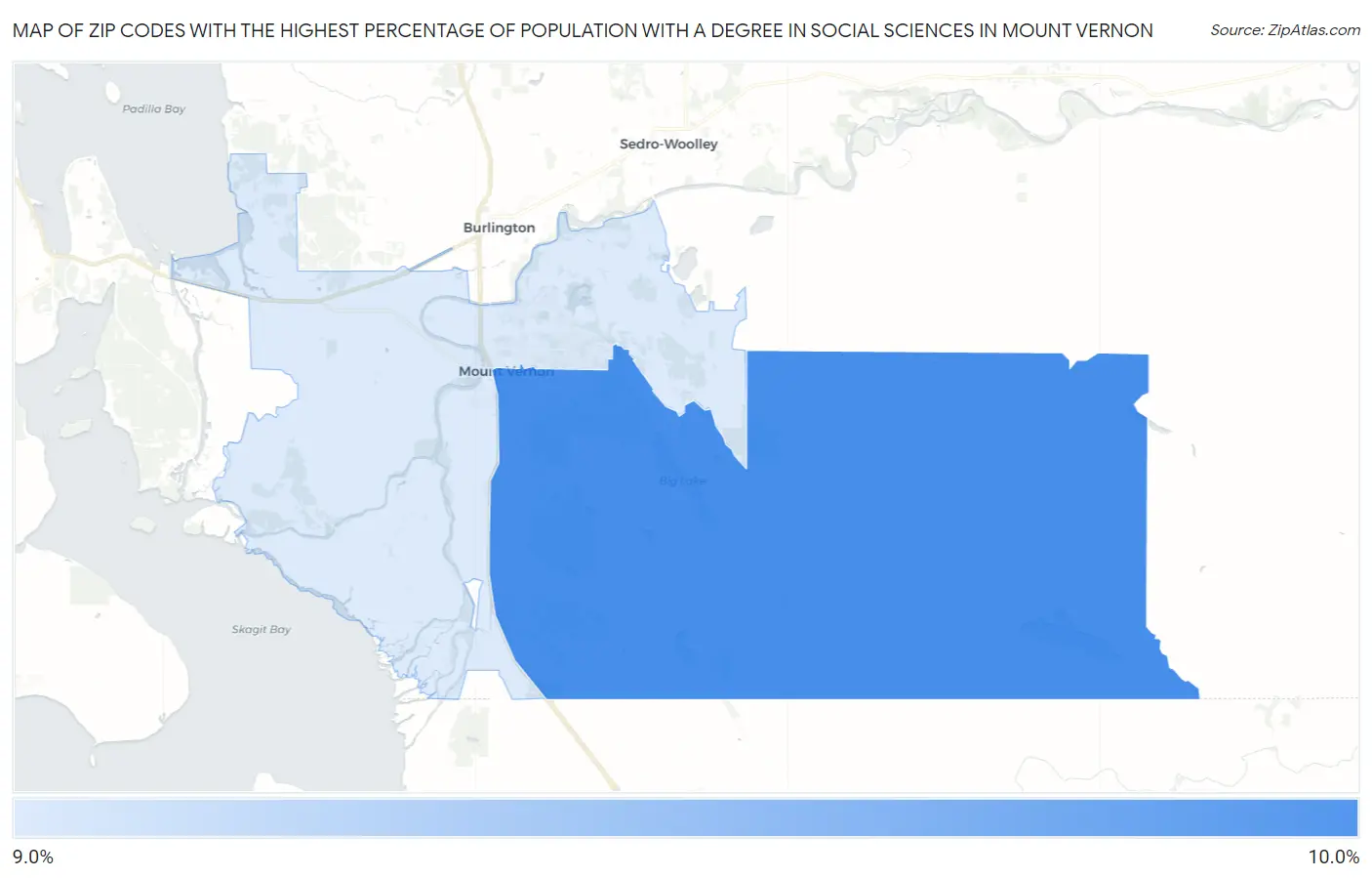 Zip Codes with the Highest Percentage of Population with a Degree in Social Sciences in Mount Vernon Map