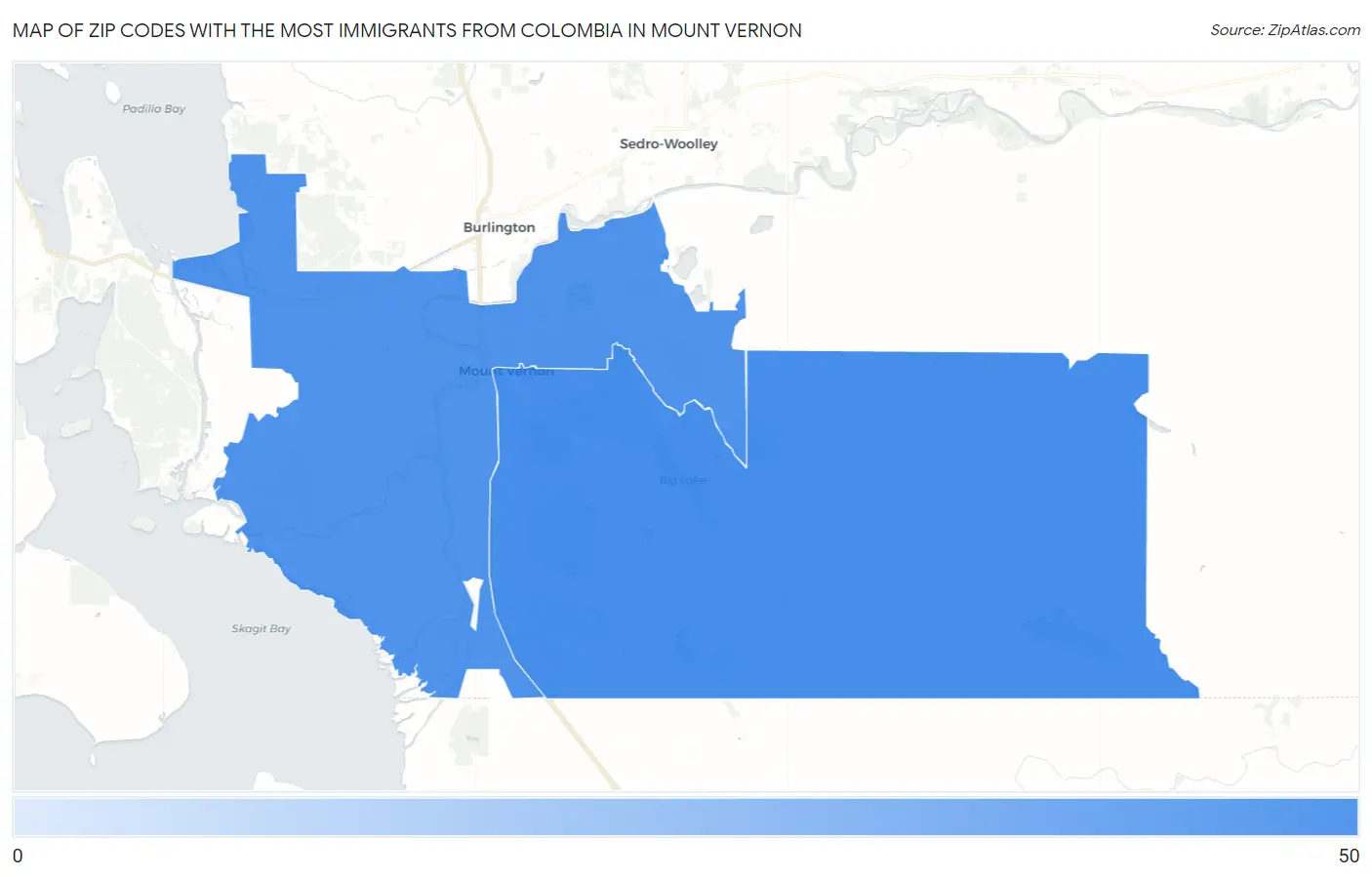 Zip Codes with the Most Immigrants from Colombia in Mount Vernon Map