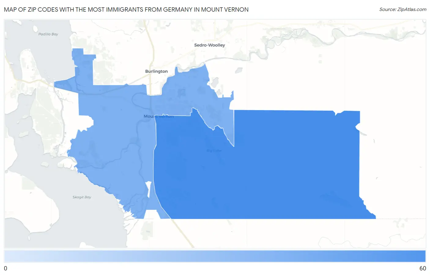 Zip Codes with the Most Immigrants from Germany in Mount Vernon Map