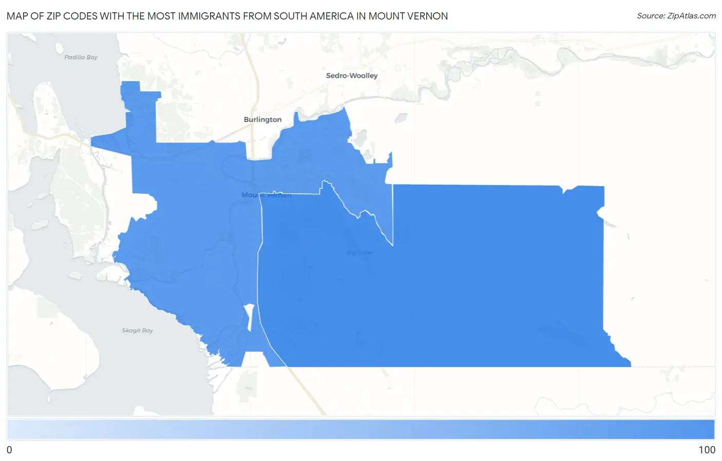 Zip Codes with the Most Immigrants from South America in Mount Vernon Map