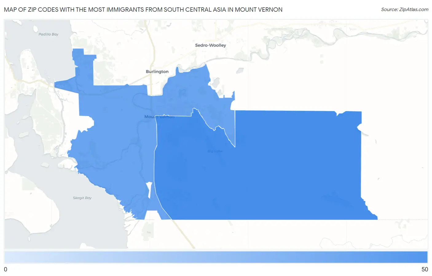 Zip Codes with the Most Immigrants from South Central Asia in Mount Vernon Map