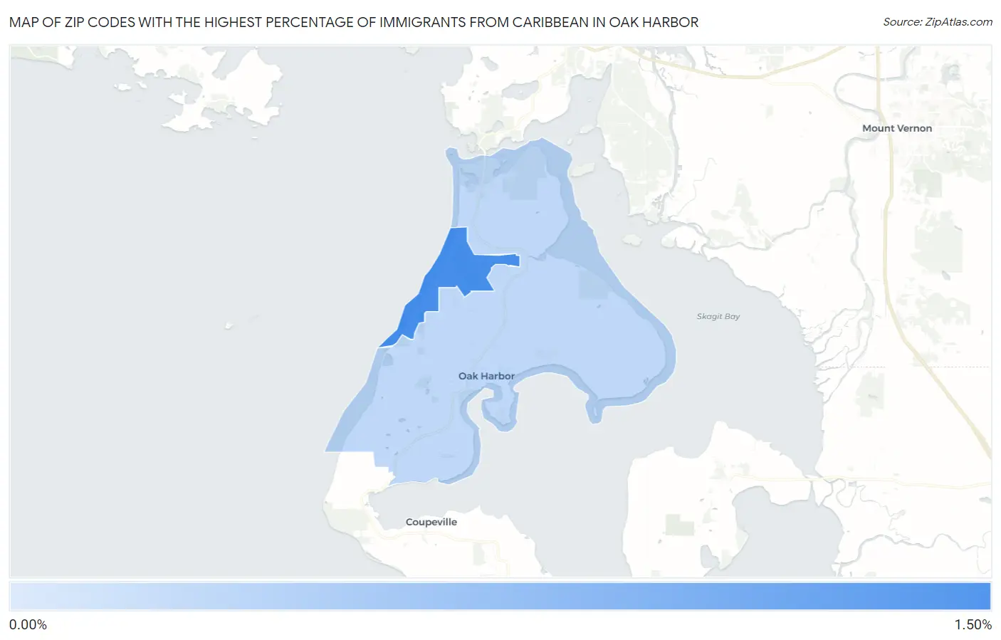 Zip Codes with the Highest Percentage of Immigrants from Caribbean in Oak Harbor Map