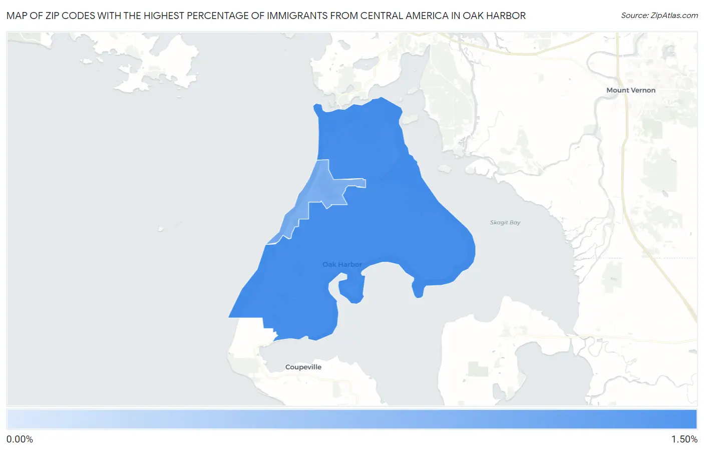 Zip Codes with the Highest Percentage of Immigrants from Central America in Oak Harbor Map