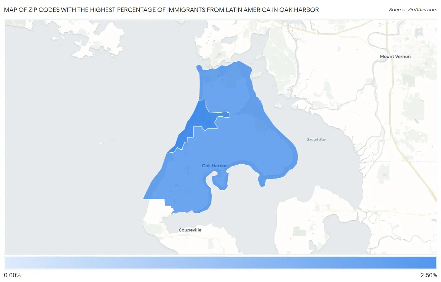 Zip Codes with the Highest Percentage of Immigrants from Latin America in Oak Harbor Map
