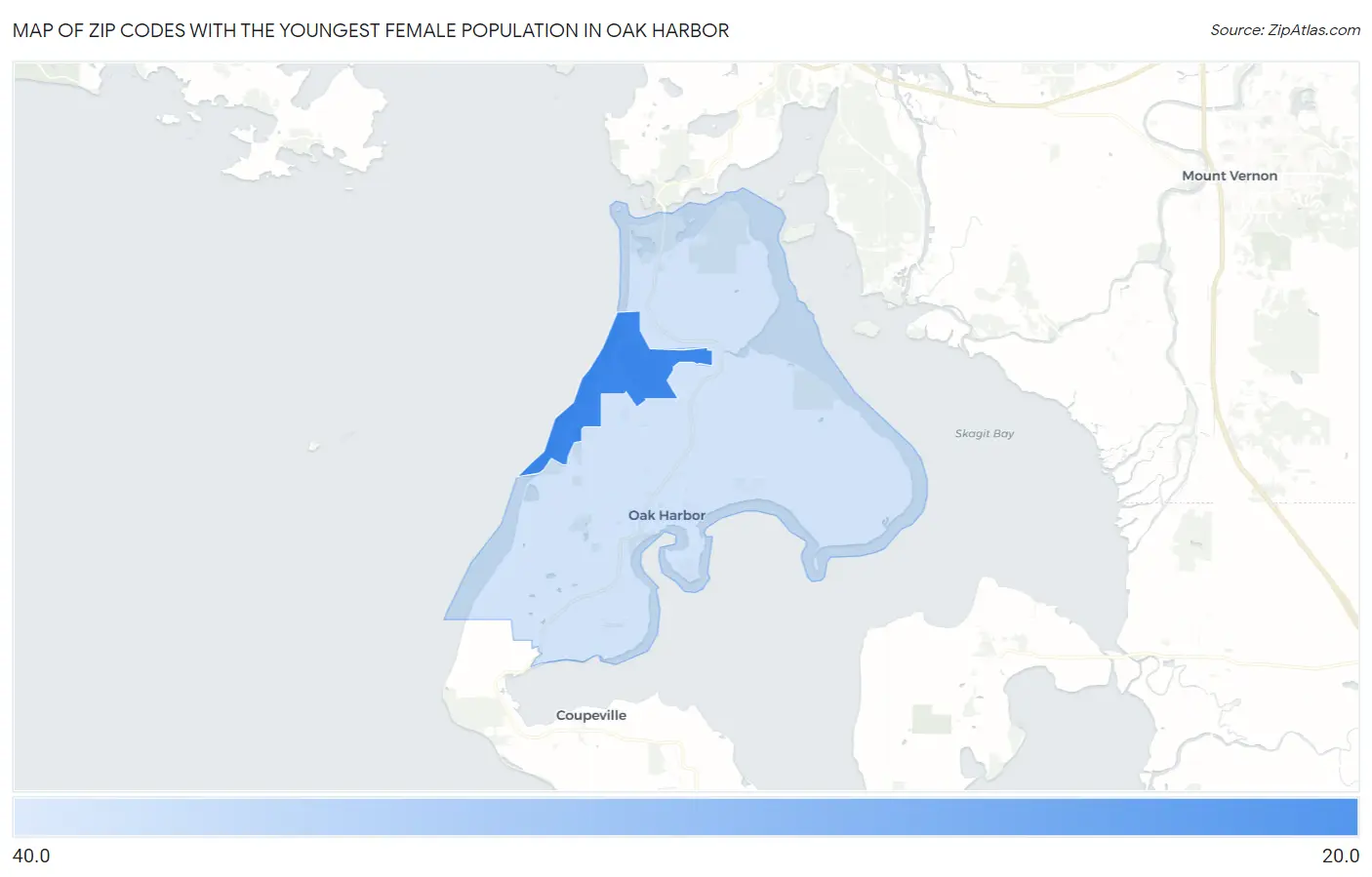 Zip Codes with the Youngest Female Population in Oak Harbor Map