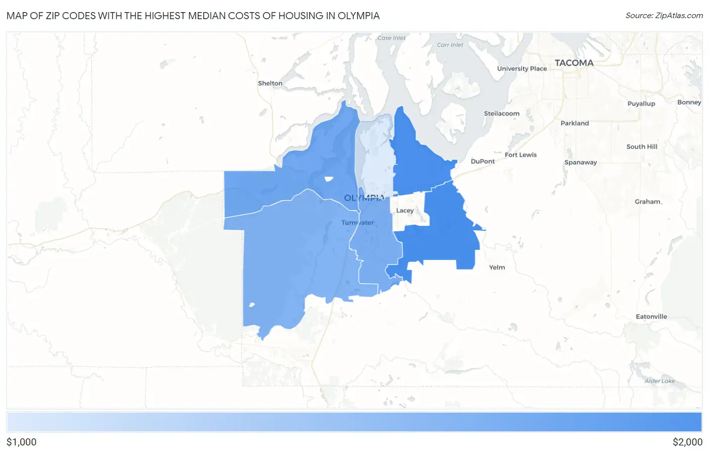 Zip Codes with the Highest Median Costs of Housing in Olympia Map