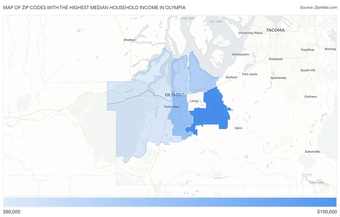 Zip Codes with the Highest Median Household Income in Olympia Map