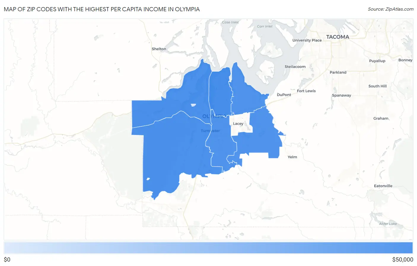 Zip Codes with the Highest Per Capita Income in Olympia Map