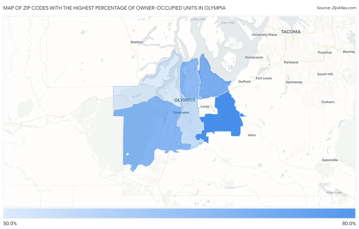 Zip Codes with the Highest Percentage of Owner-Occupied Units in Olympia Map