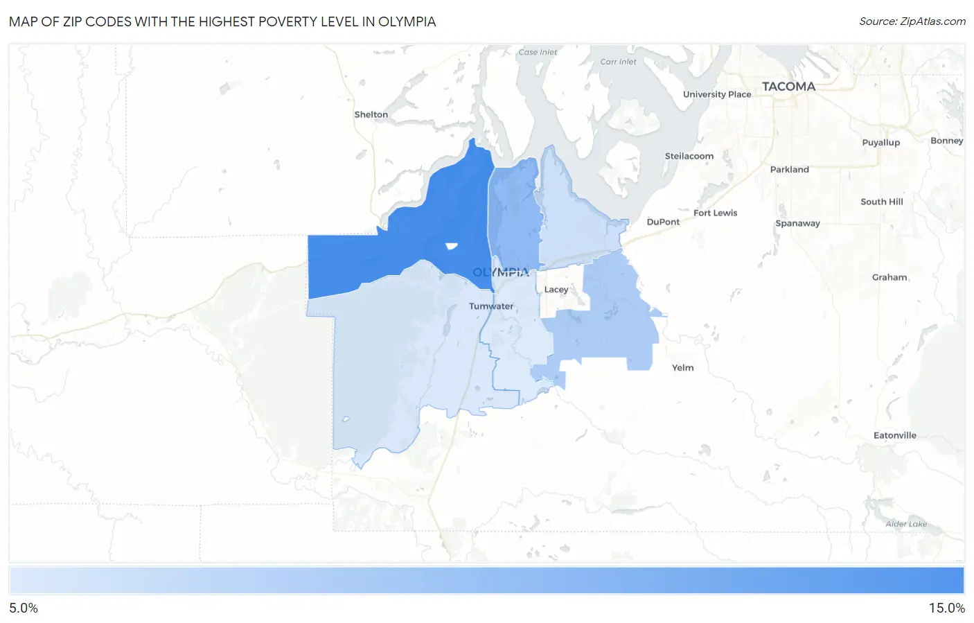 Zip Codes with the Highest Poverty Level in Olympia Map