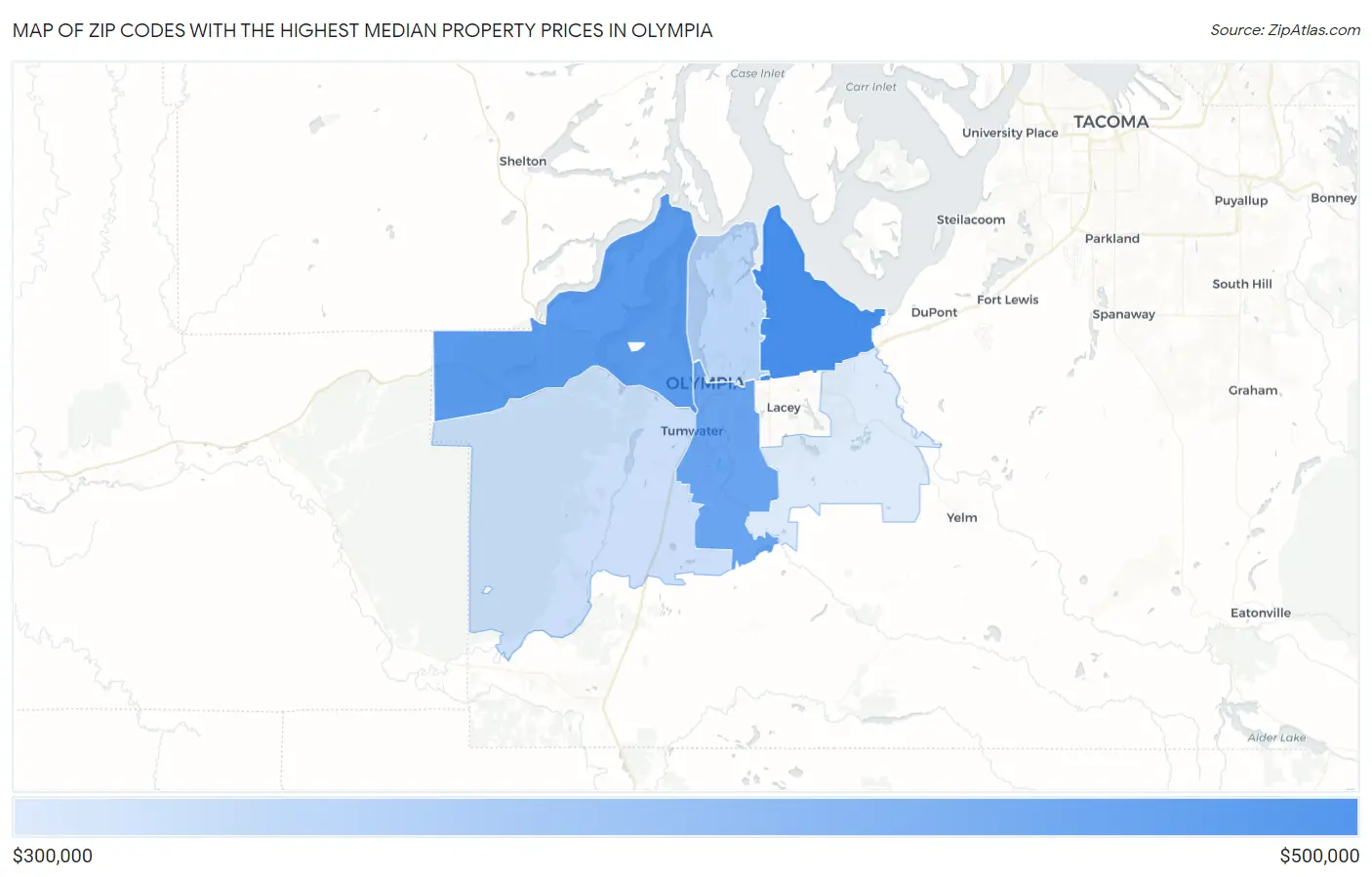 Zip Codes with the Highest Median Property Prices in Olympia Map