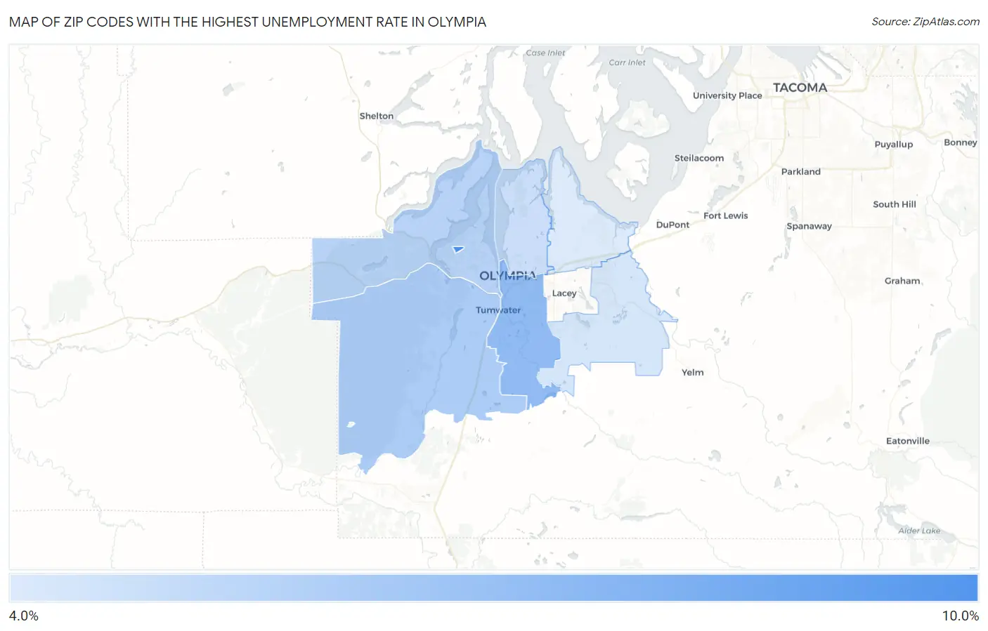 Zip Codes with the Highest Unemployment Rate in Olympia Map