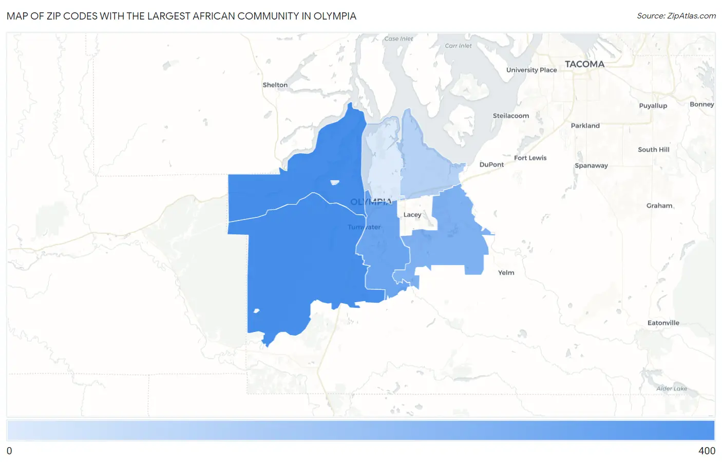 Zip Codes with the Largest African Community in Olympia Map
