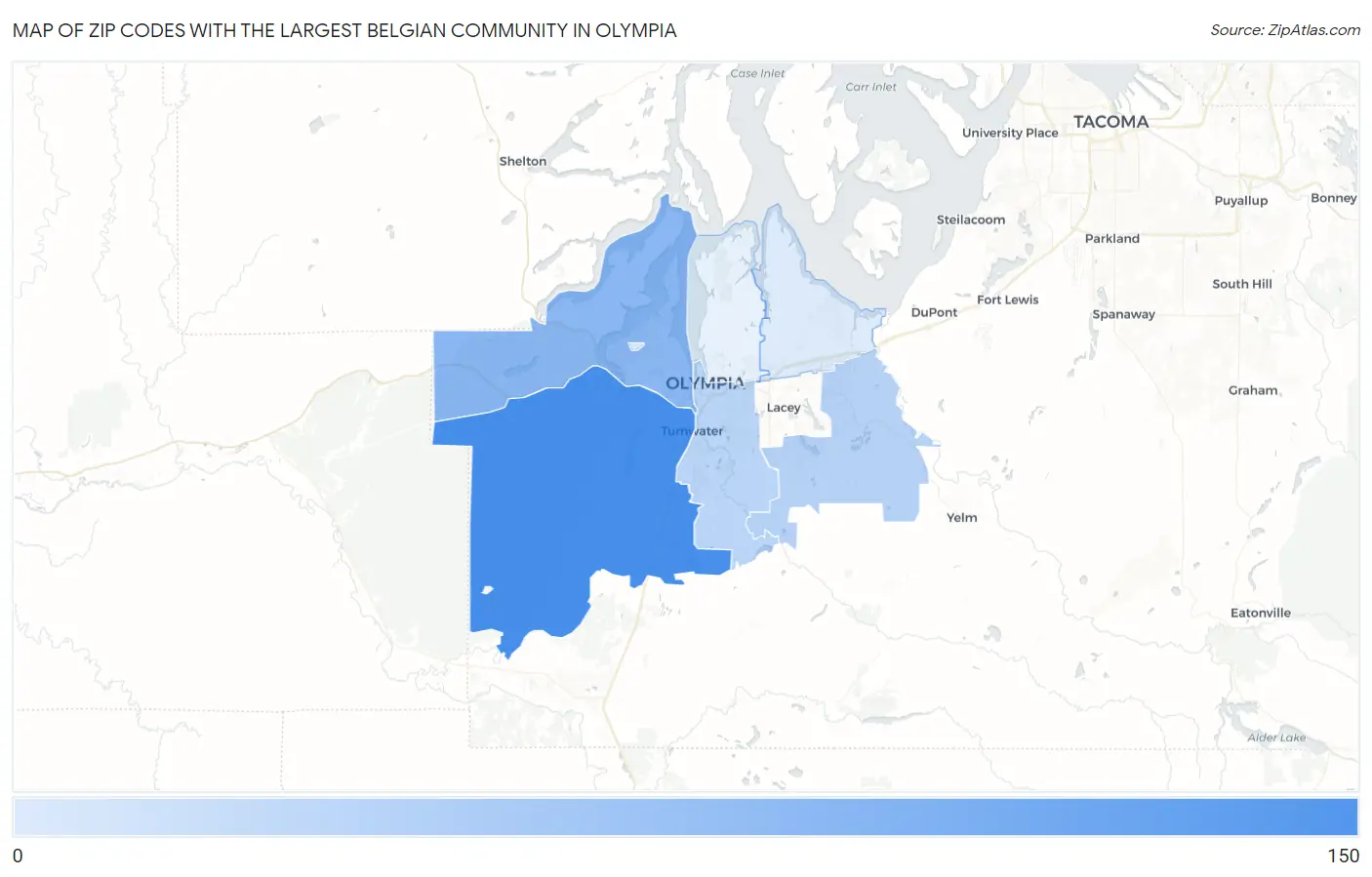 Zip Codes with the Largest Belgian Community in Olympia Map