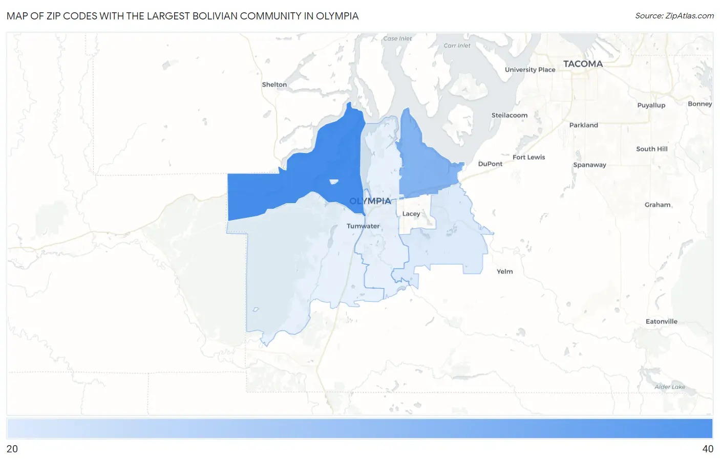 Zip Codes with the Largest Bolivian Community in Olympia Map