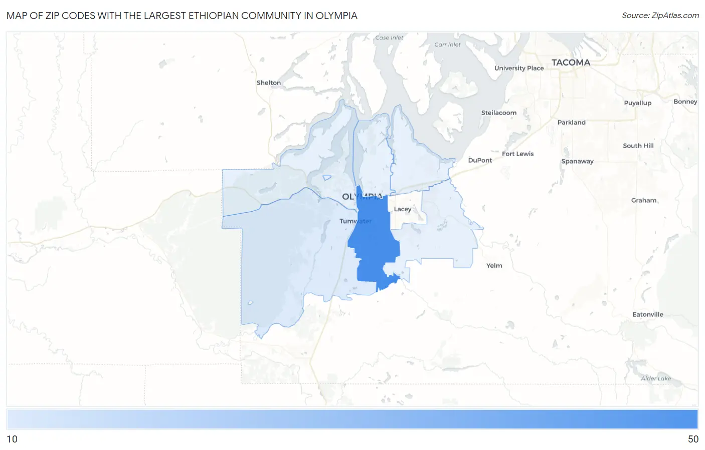 Zip Codes with the Largest Ethiopian Community in Olympia Map