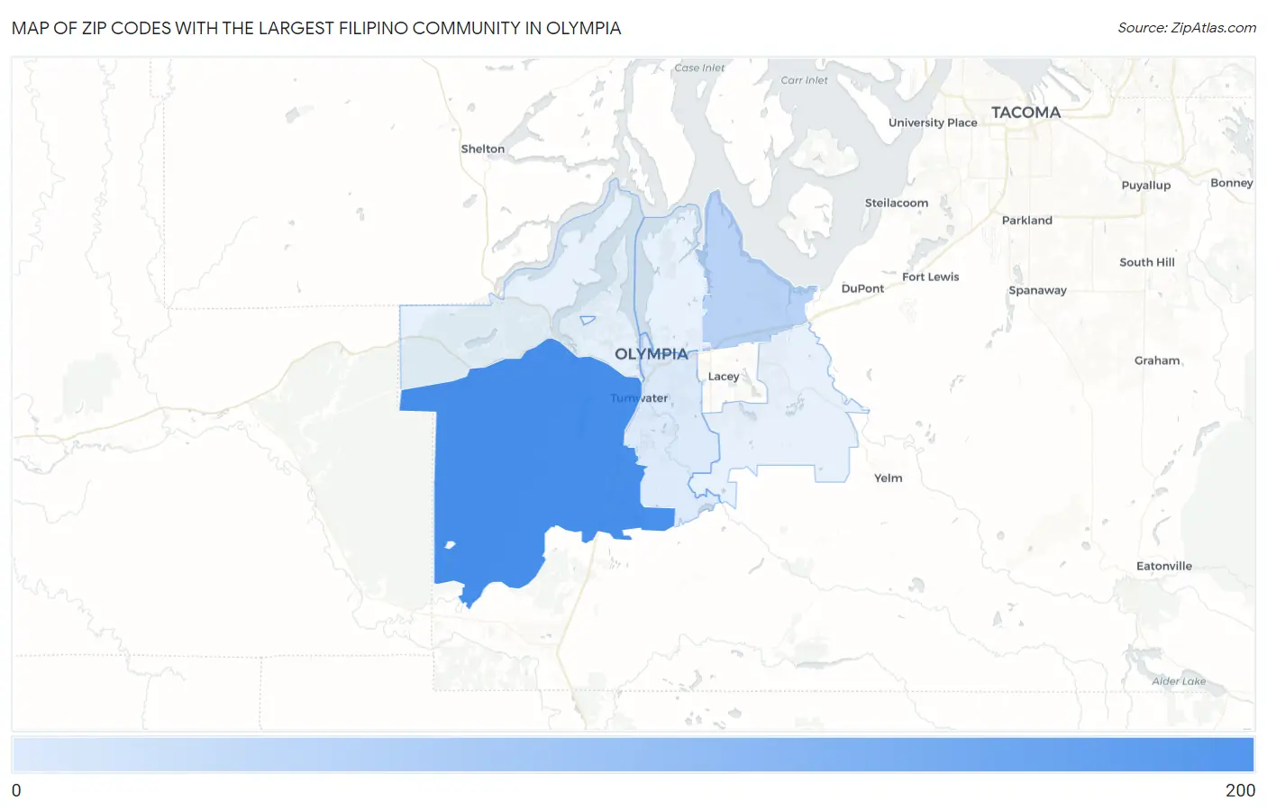 Zip Codes with the Largest Filipino Community in Olympia Map