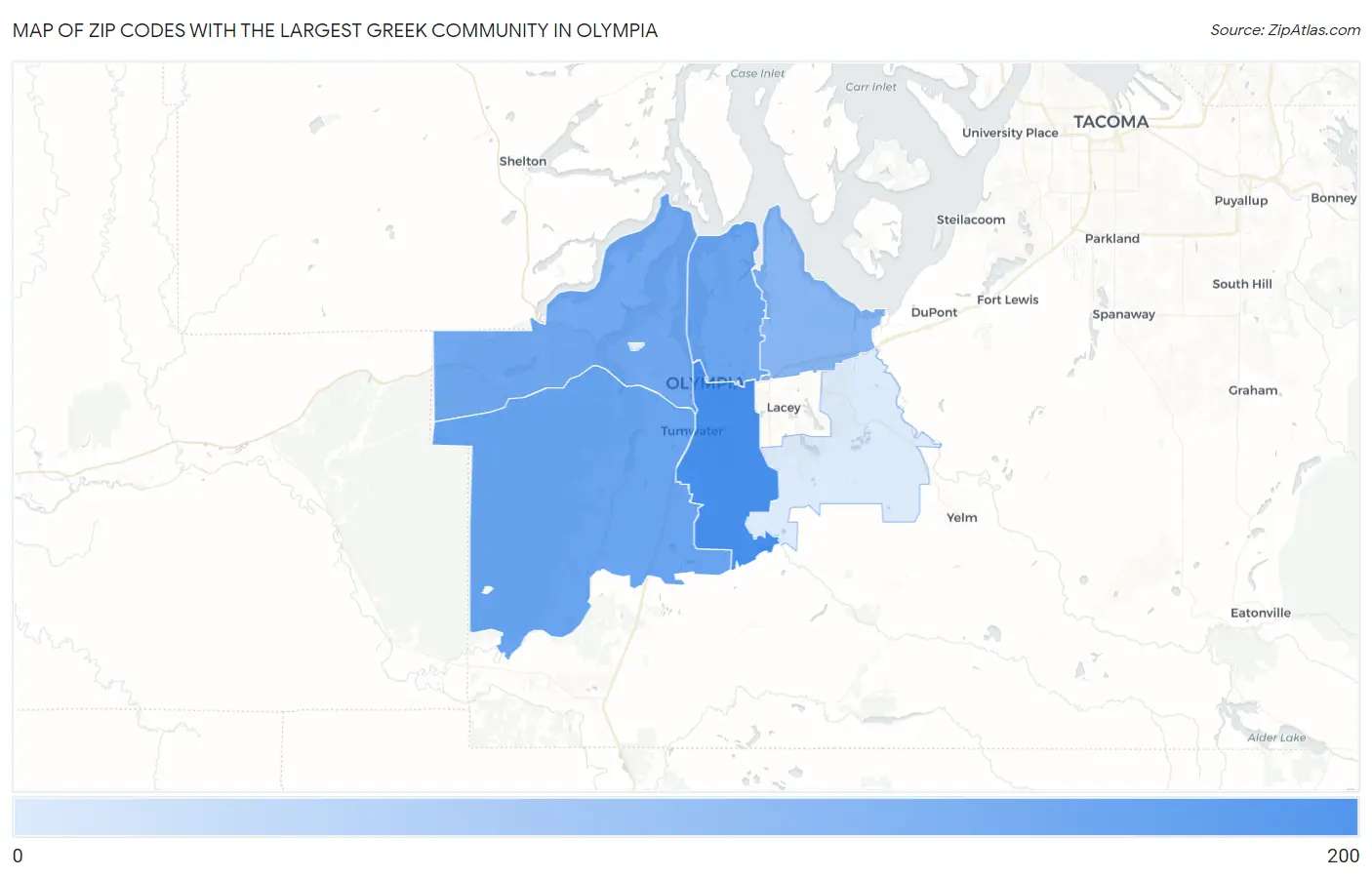Zip Codes with the Largest Greek Community in Olympia Map
