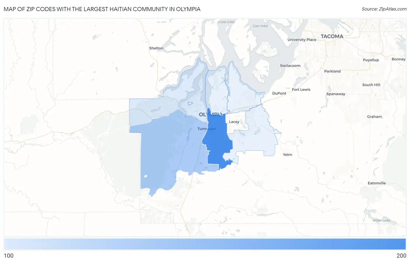 Zip Codes with the Largest Haitian Community in Olympia Map