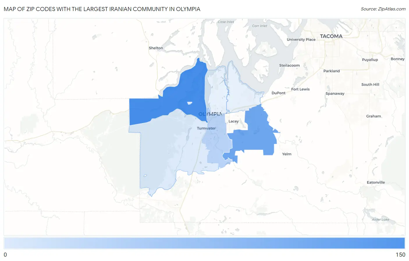 Zip Codes with the Largest Iranian Community in Olympia Map