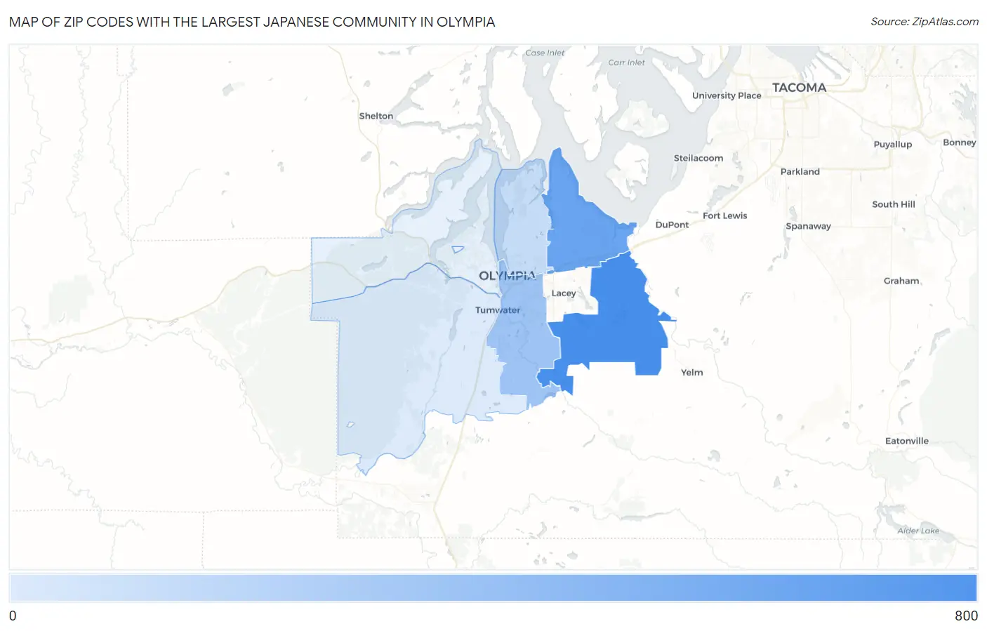 Zip Codes with the Largest Japanese Community in Olympia Map