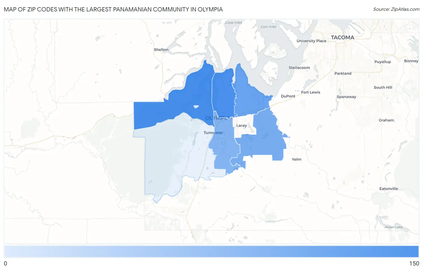 Zip Codes with the Largest Panamanian Community in Olympia Map