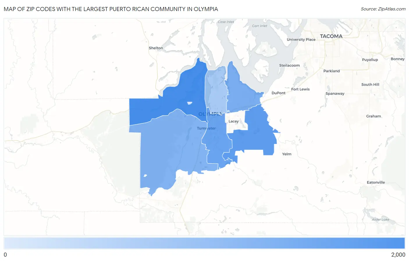 Zip Codes with the Largest Puerto Rican Community in Olympia Map