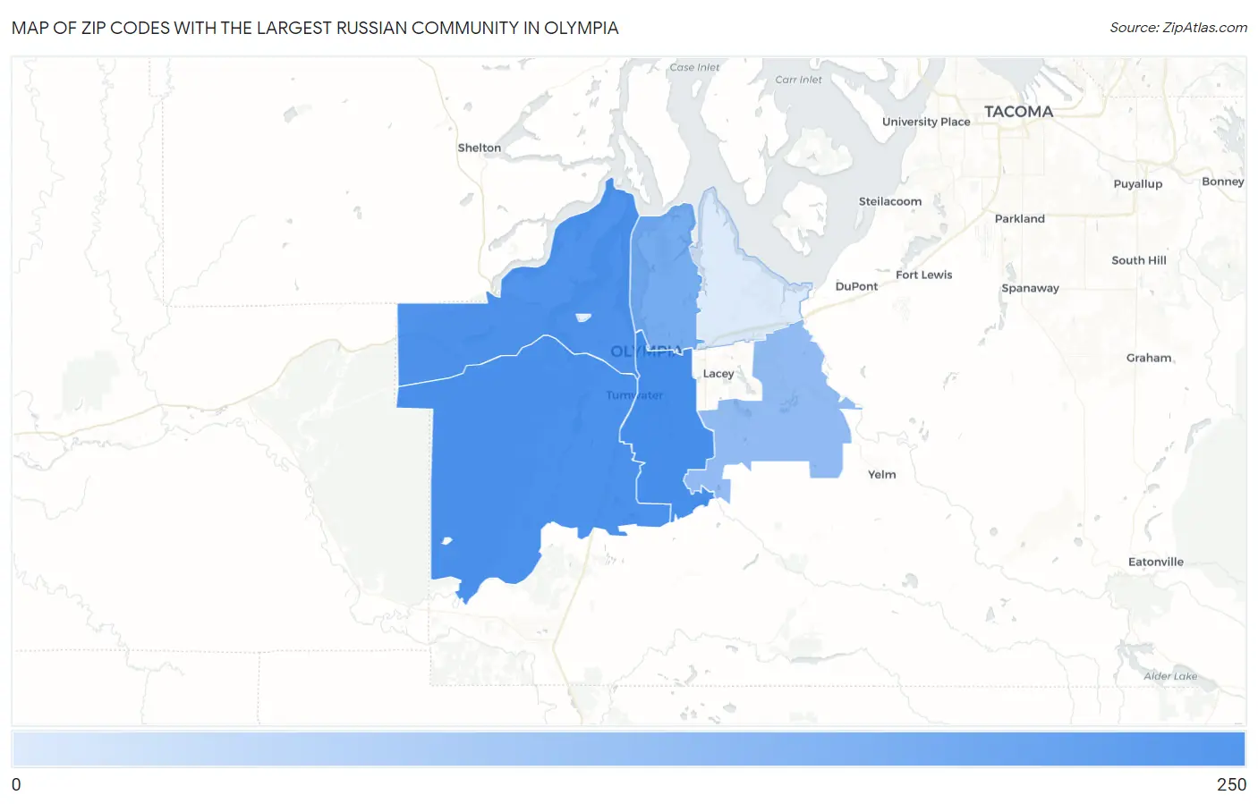 Zip Codes with the Largest Russian Community in Olympia Map