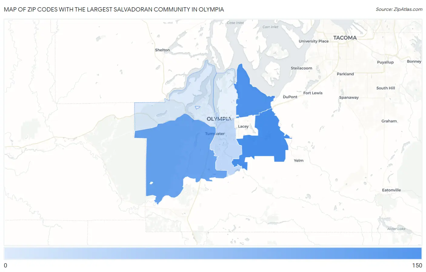 Zip Codes with the Largest Salvadoran Community in Olympia Map