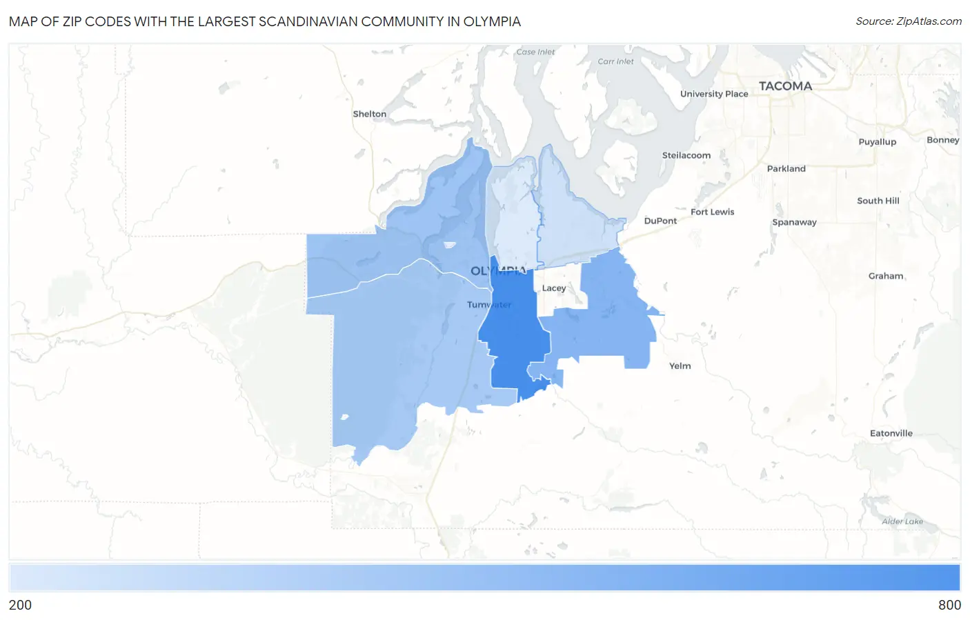 Zip Codes with the Largest Scandinavian Community in Olympia Map
