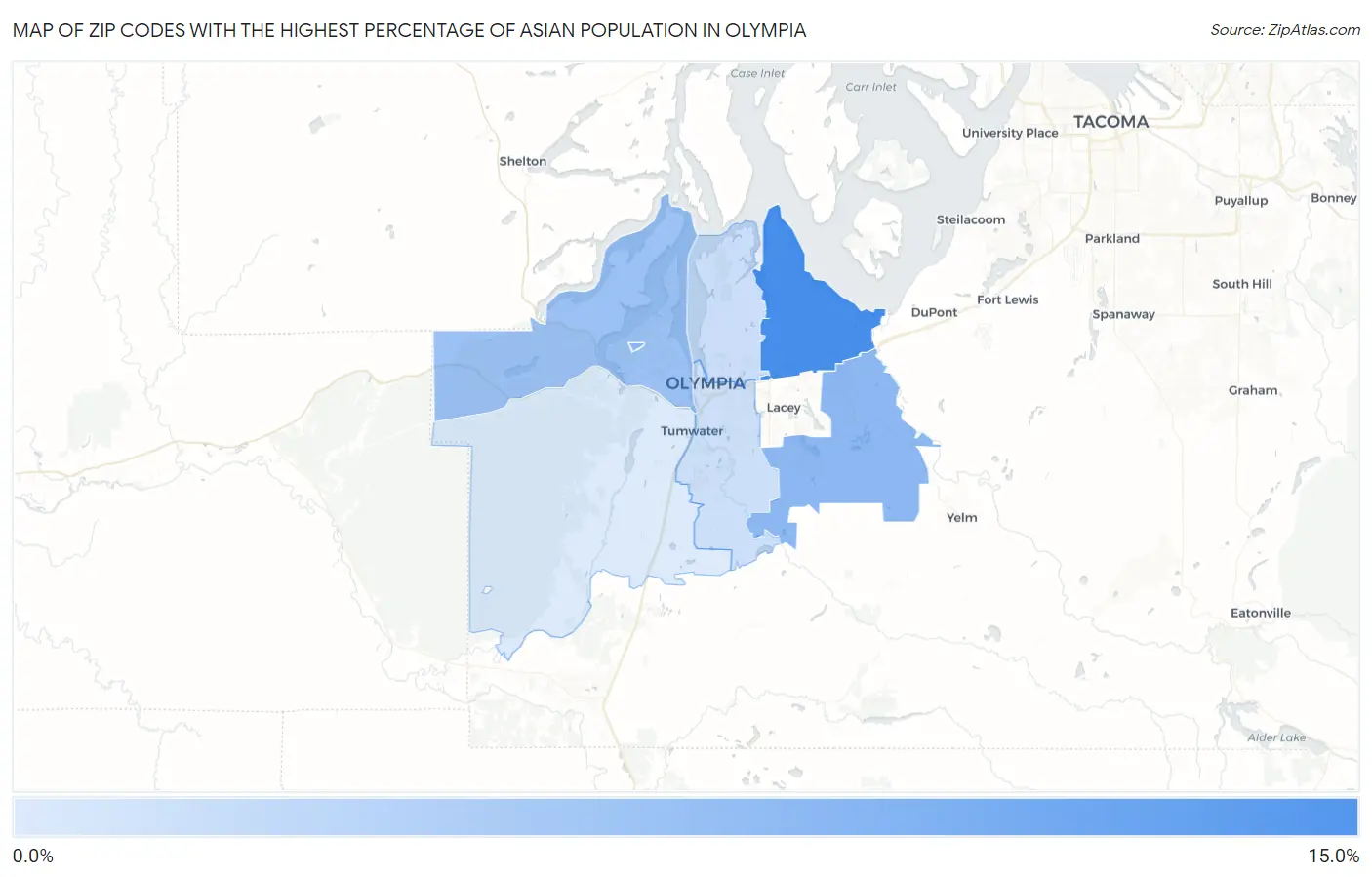 Zip Codes with the Highest Percentage of Asian Population in Olympia Map