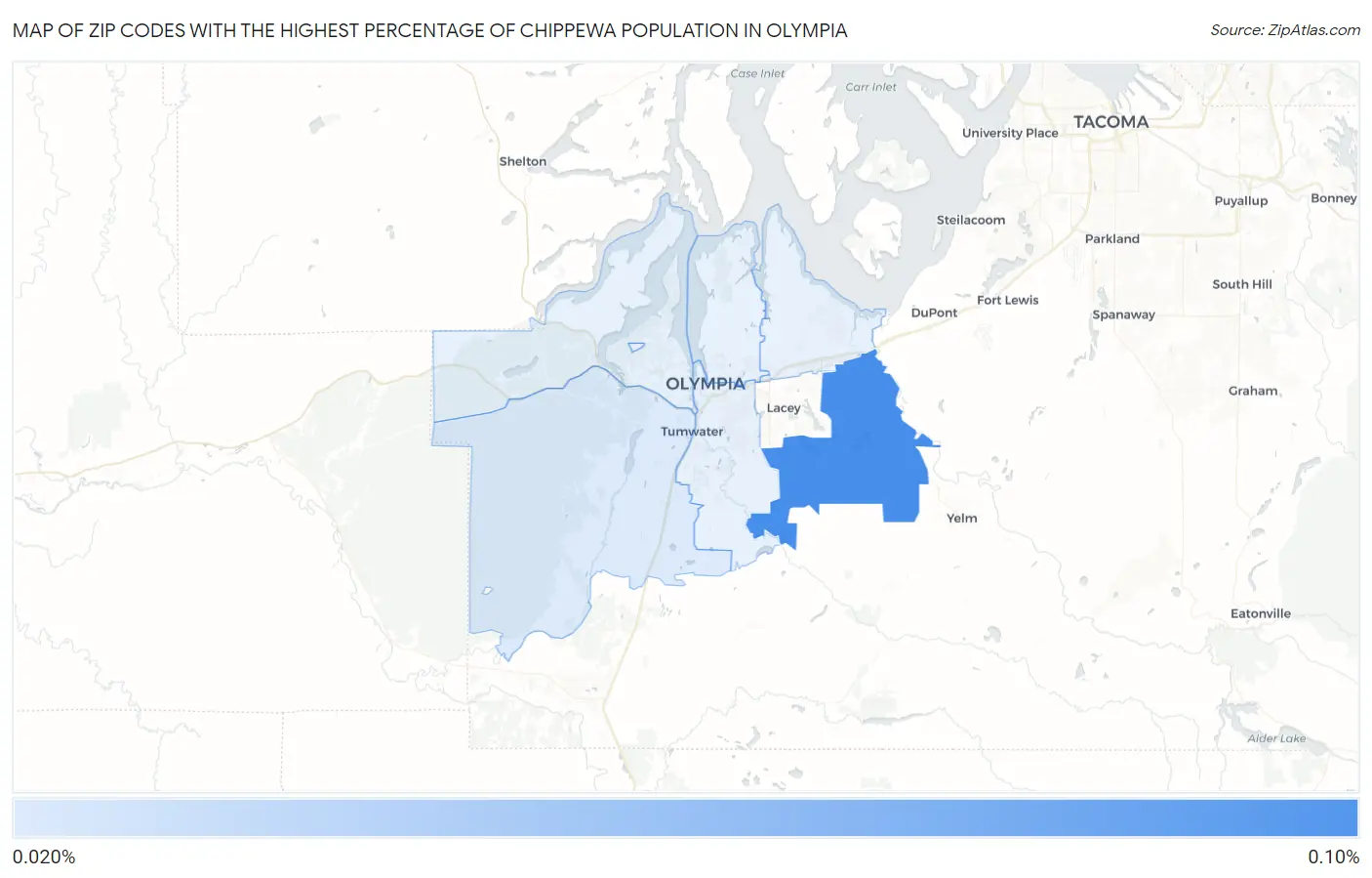 Zip Codes with the Highest Percentage of Chippewa Population in Olympia Map