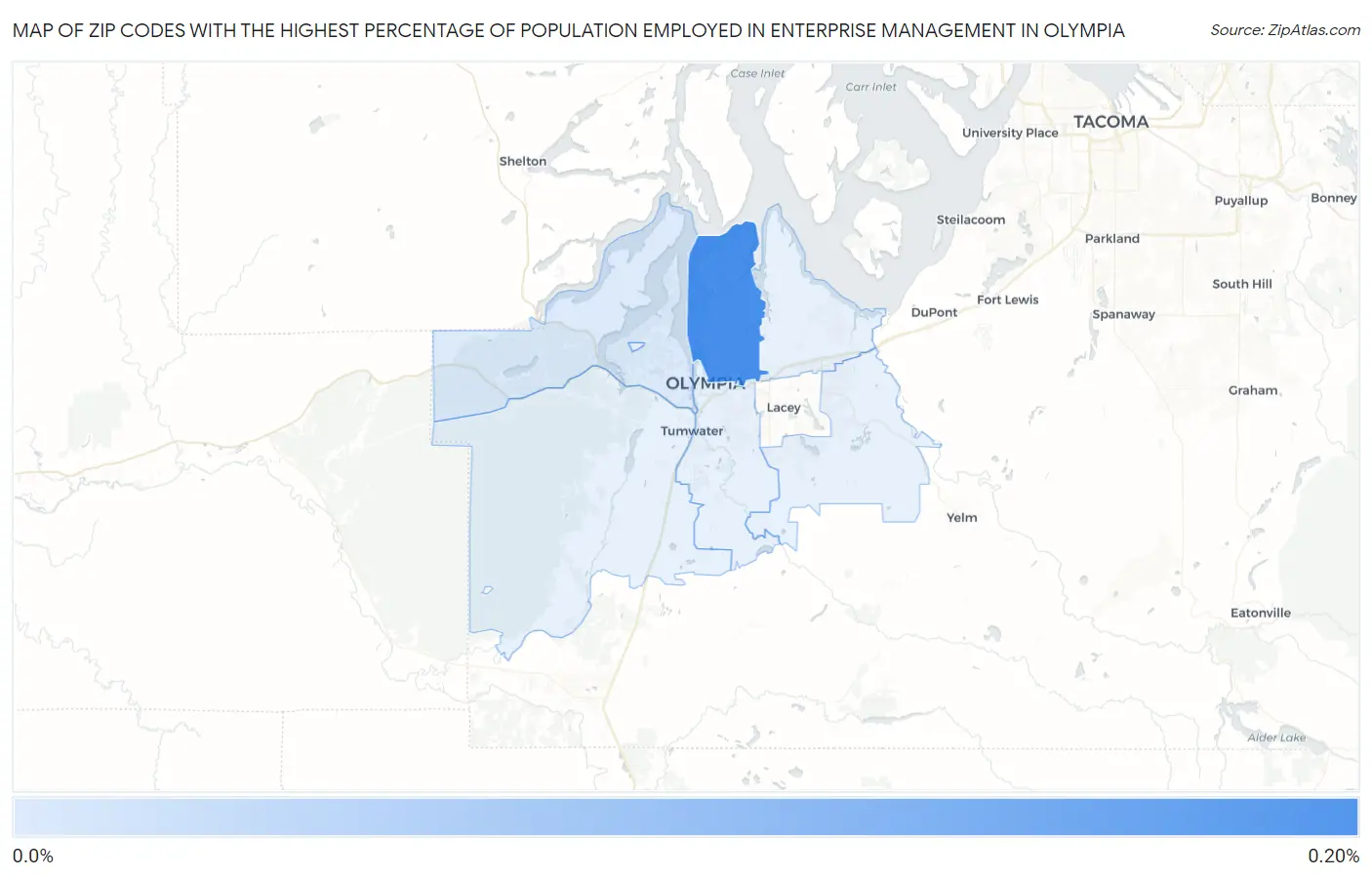 Zip Codes with the Highest Percentage of Population Employed in Enterprise Management in Olympia Map