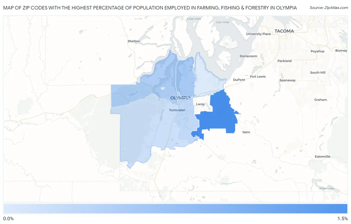 Zip Codes with the Highest Percentage of Population Employed in Farming, Fishing & Forestry in Olympia Map