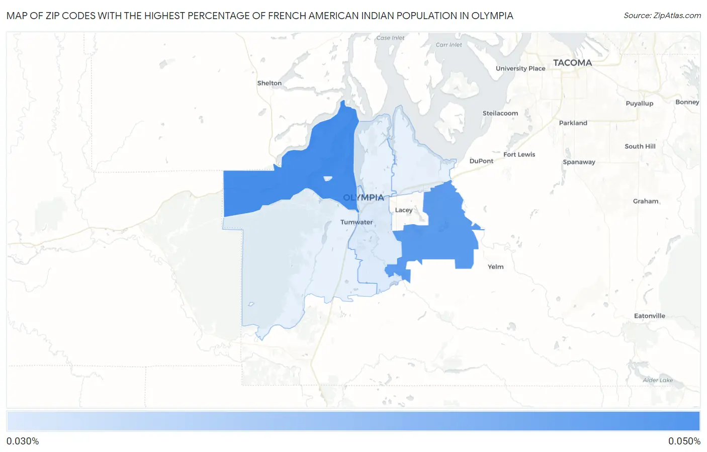 Zip Codes with the Highest Percentage of French American Indian Population in Olympia Map