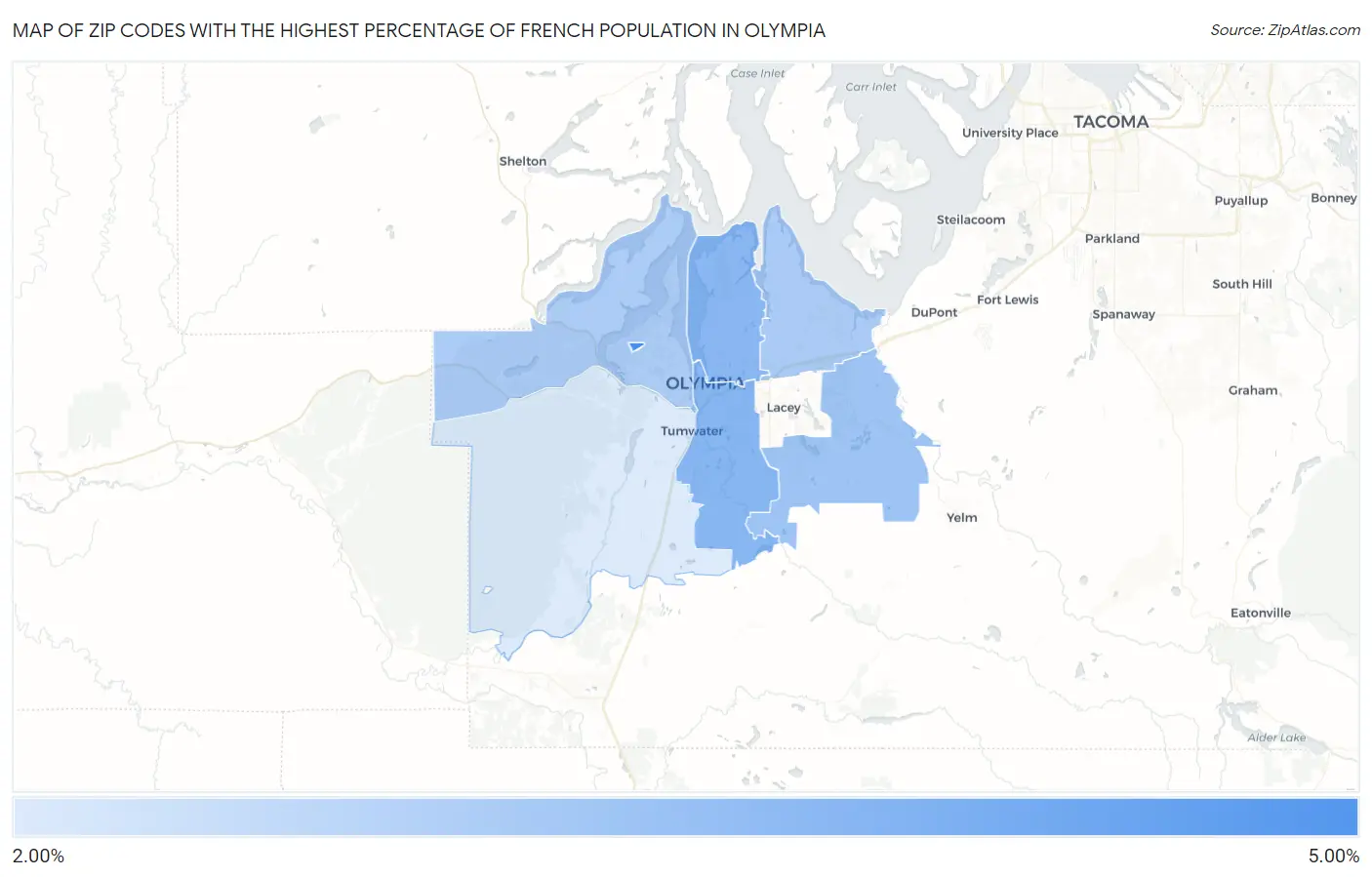 Zip Codes with the Highest Percentage of French Population in Olympia Map