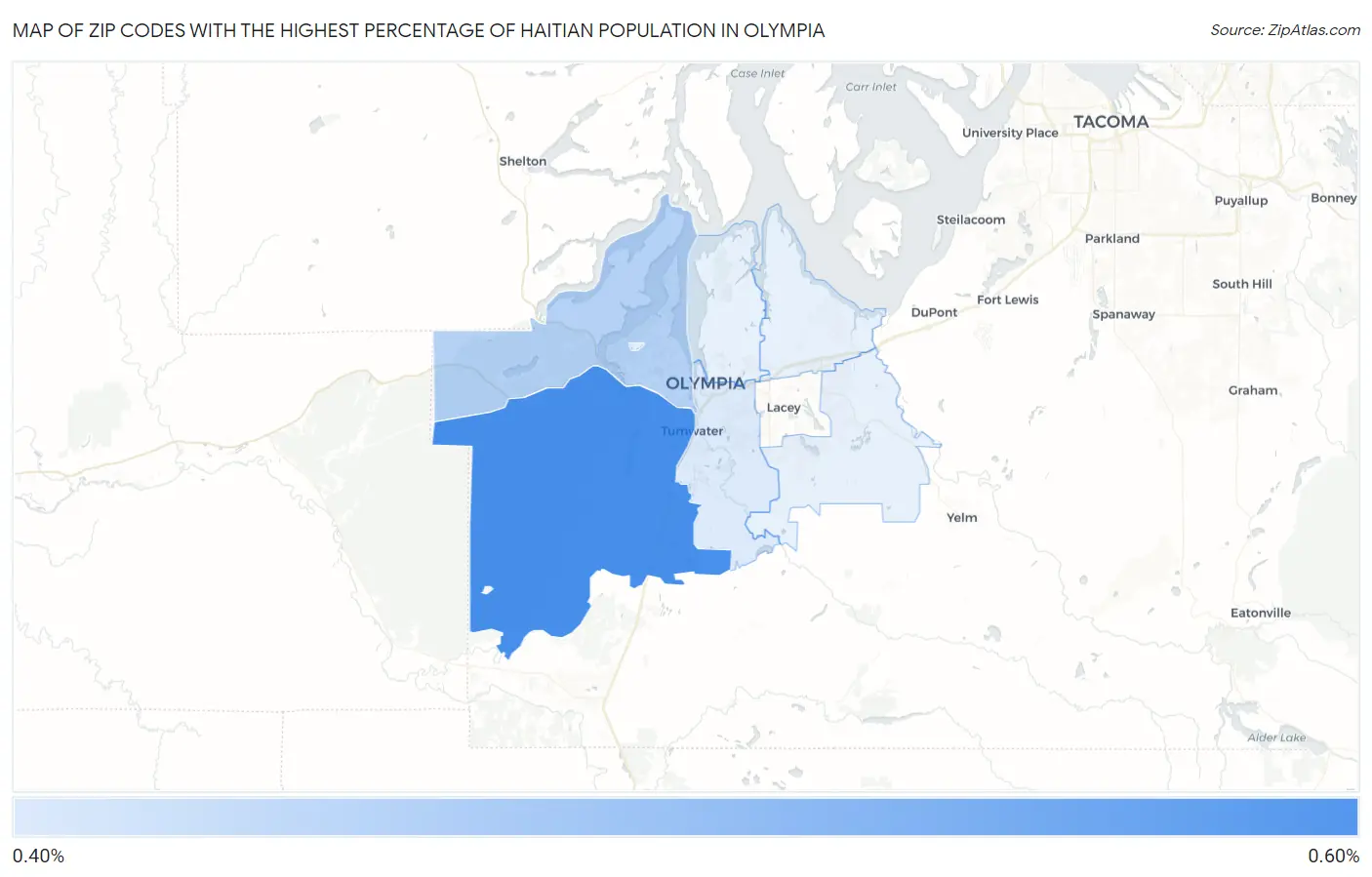 Zip Codes with the Highest Percentage of Haitian Population in Olympia Map