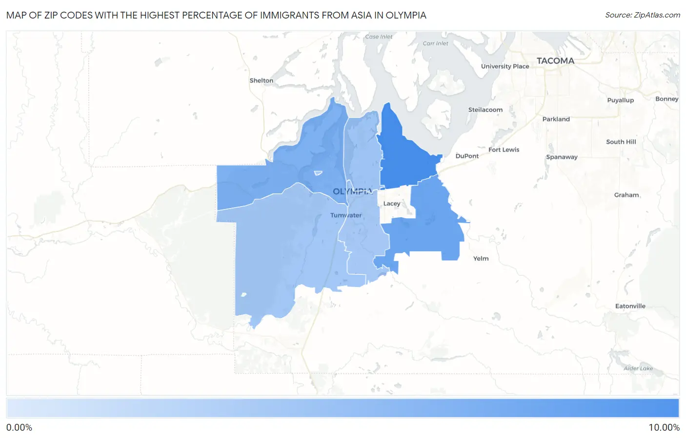 Zip Codes with the Highest Percentage of Immigrants from Asia in Olympia Map