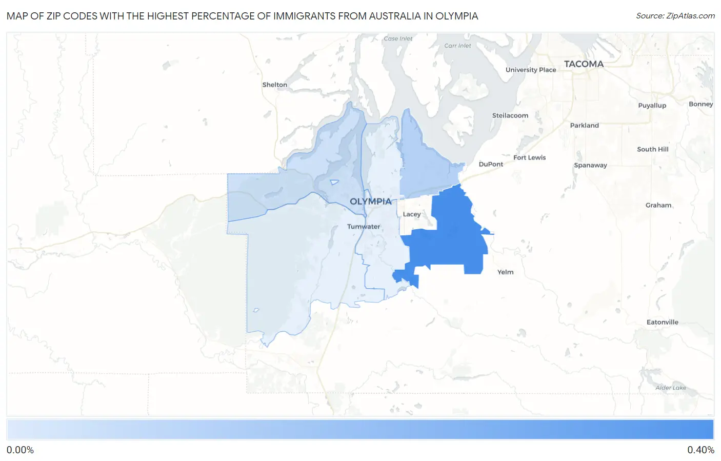 Zip Codes with the Highest Percentage of Immigrants from Australia in Olympia Map