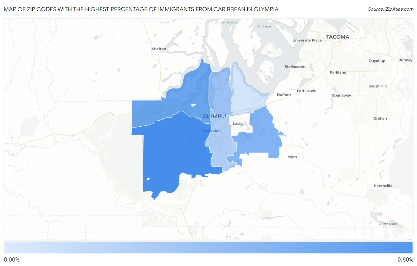 Zip Codes with the Highest Percentage of Immigrants from Caribbean in Olympia Map