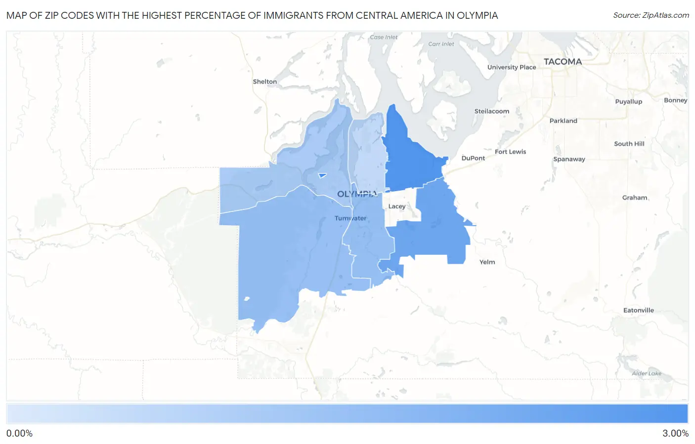 Zip Codes with the Highest Percentage of Immigrants from Central America in Olympia Map