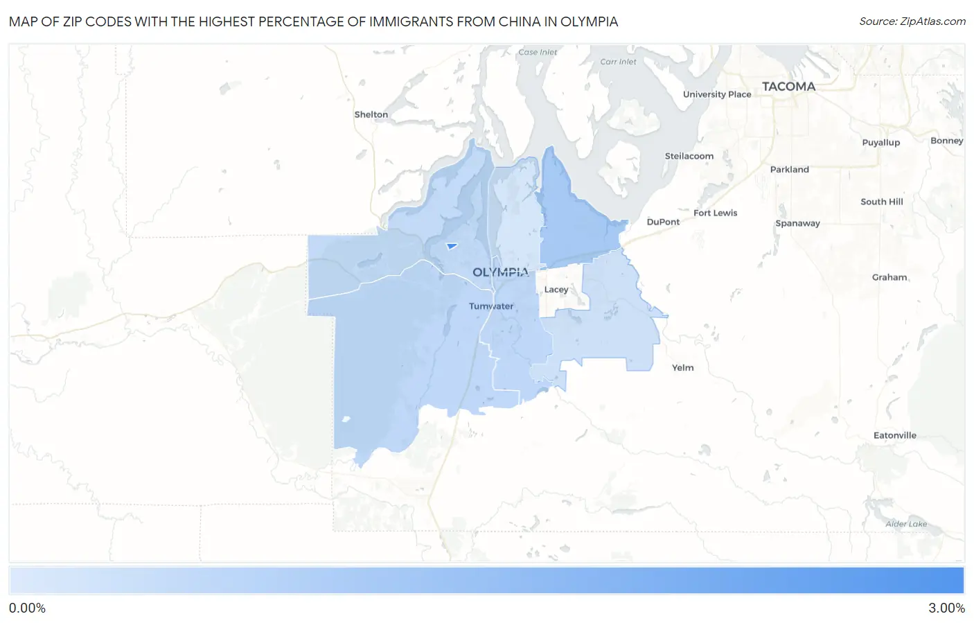 Zip Codes with the Highest Percentage of Immigrants from China in Olympia Map