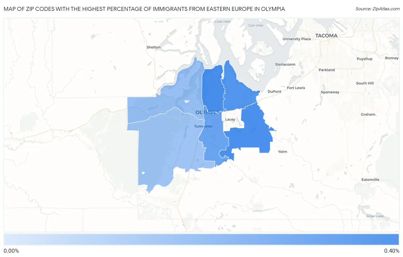 Zip Codes with the Highest Percentage of Immigrants from Eastern Europe in Olympia Map