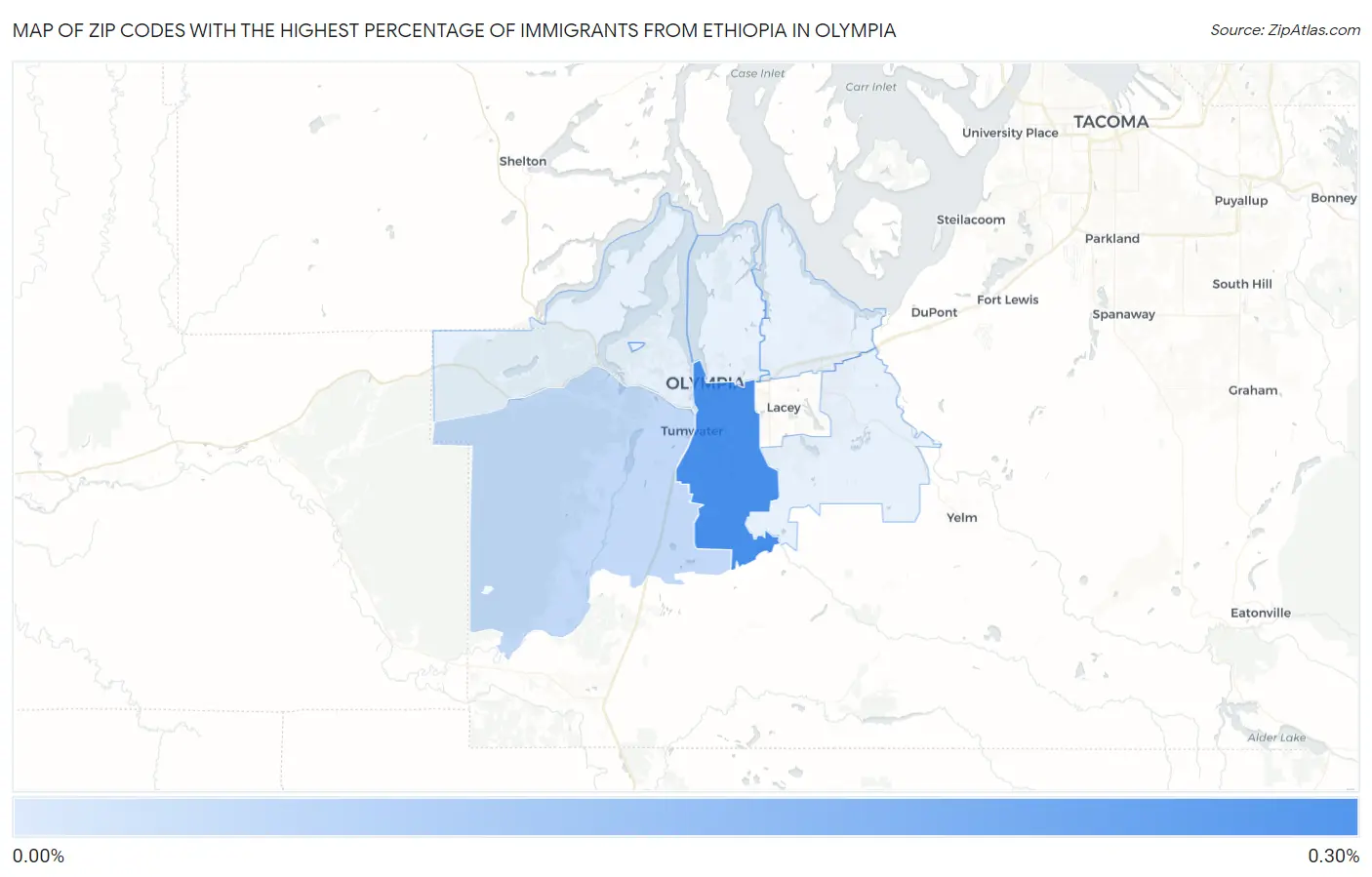 Zip Codes with the Highest Percentage of Immigrants from Ethiopia in Olympia Map