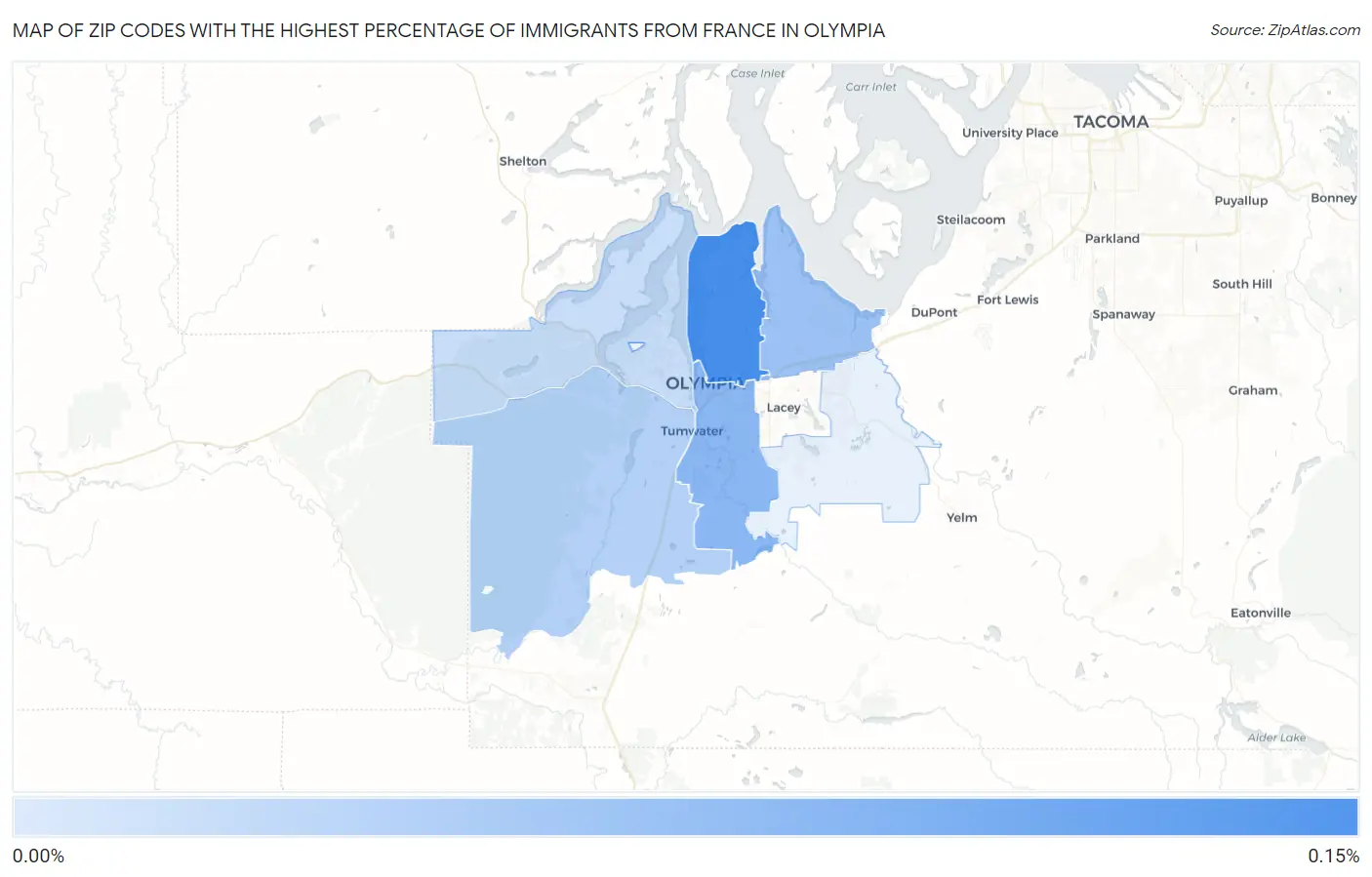 Zip Codes with the Highest Percentage of Immigrants from France in Olympia Map
