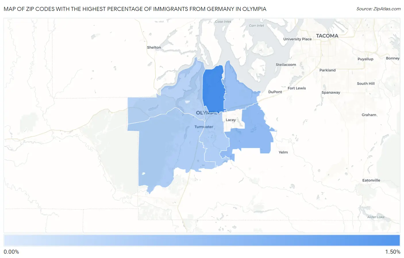 Zip Codes with the Highest Percentage of Immigrants from Germany in Olympia Map
