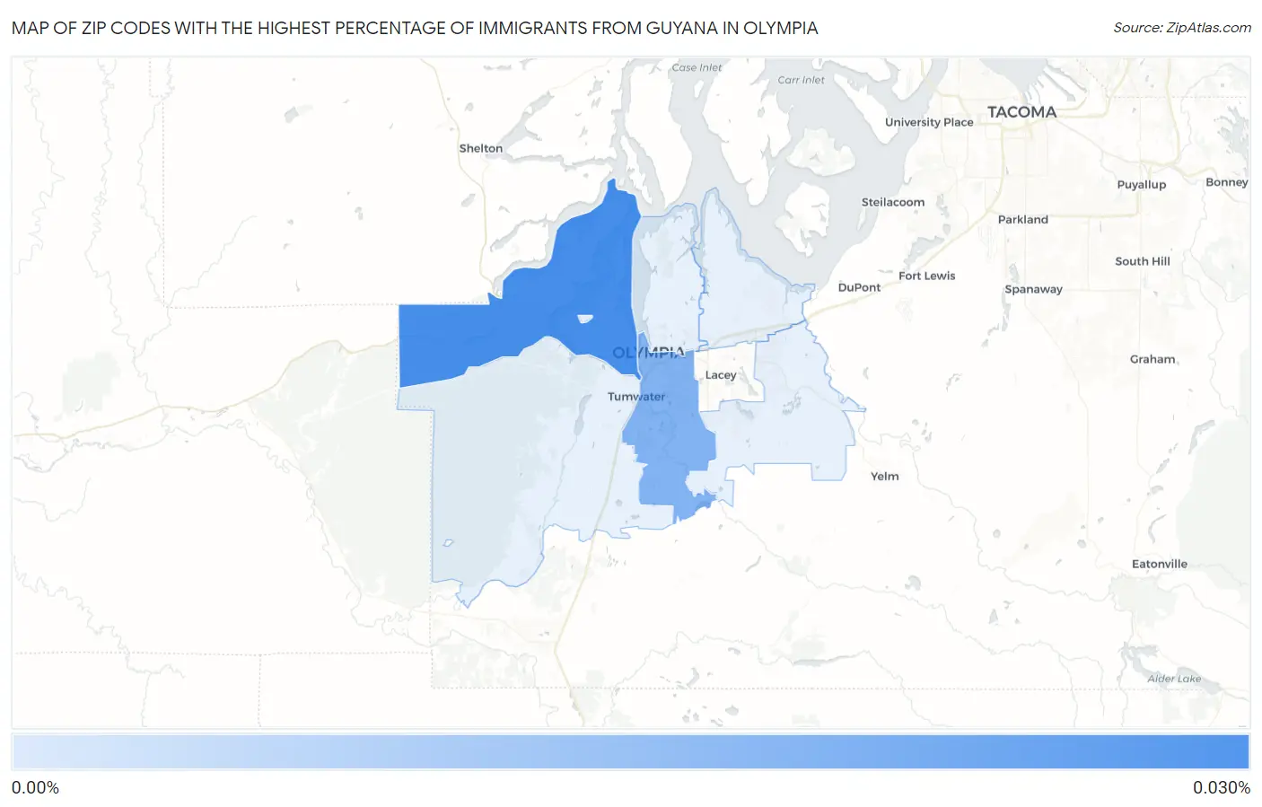 Zip Codes with the Highest Percentage of Immigrants from Guyana in Olympia Map