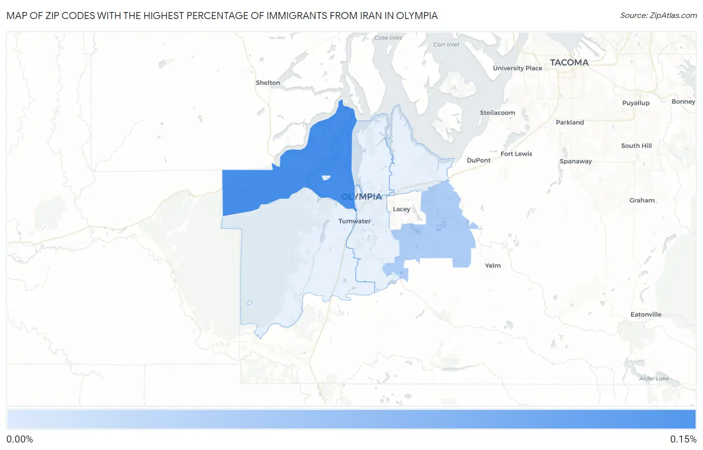 Zip Codes with the Highest Percentage of Immigrants from Iran in Olympia Map
