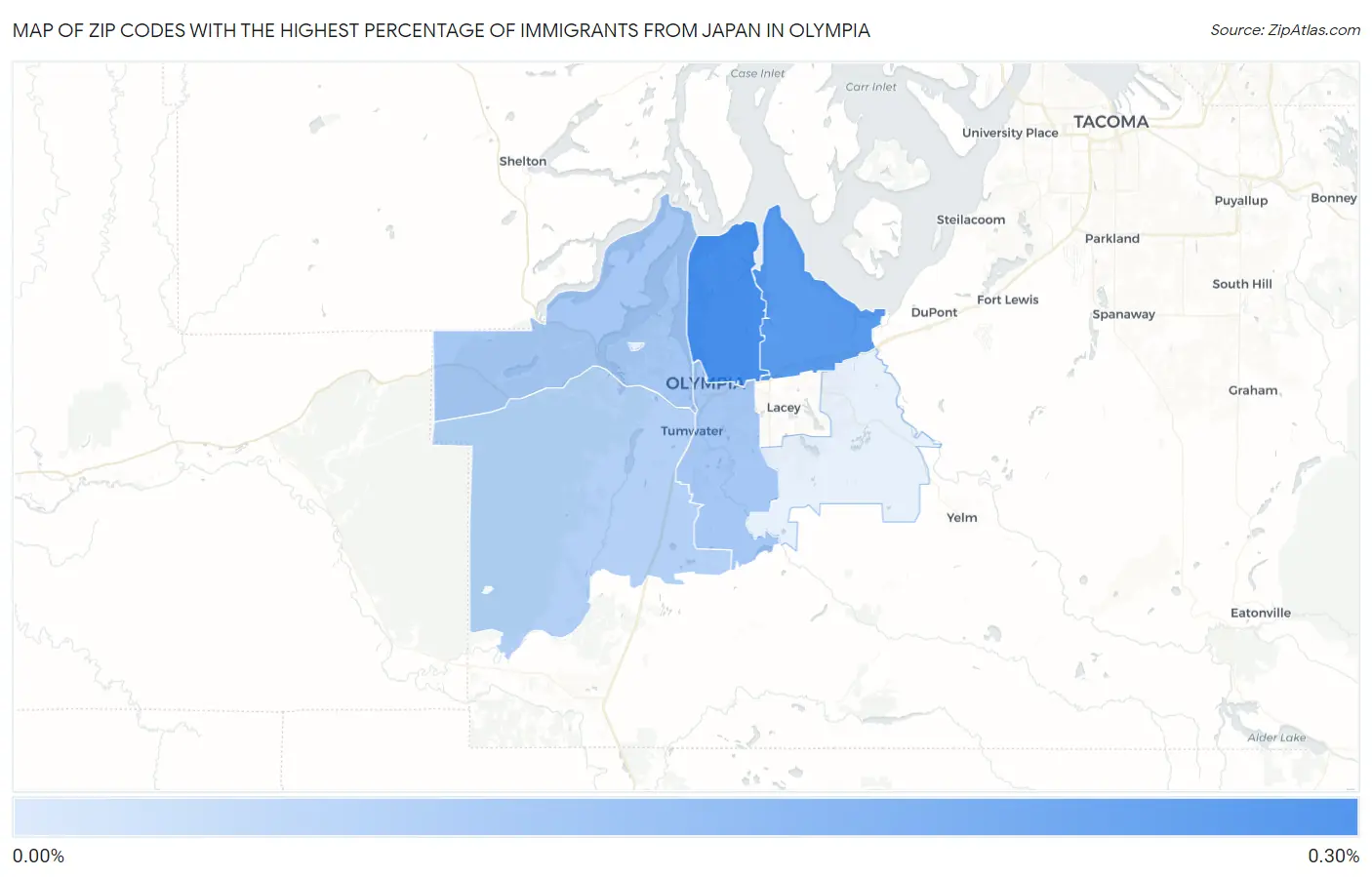 Zip Codes with the Highest Percentage of Immigrants from Japan in Olympia Map