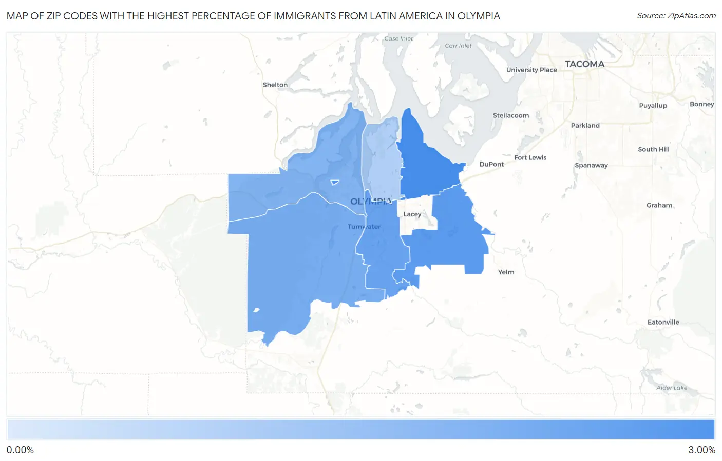Zip Codes with the Highest Percentage of Immigrants from Latin America in Olympia Map